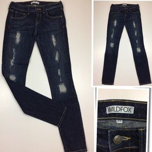 WILDFOX Distressed Slim Fit Skinny Jeans Dark Wash